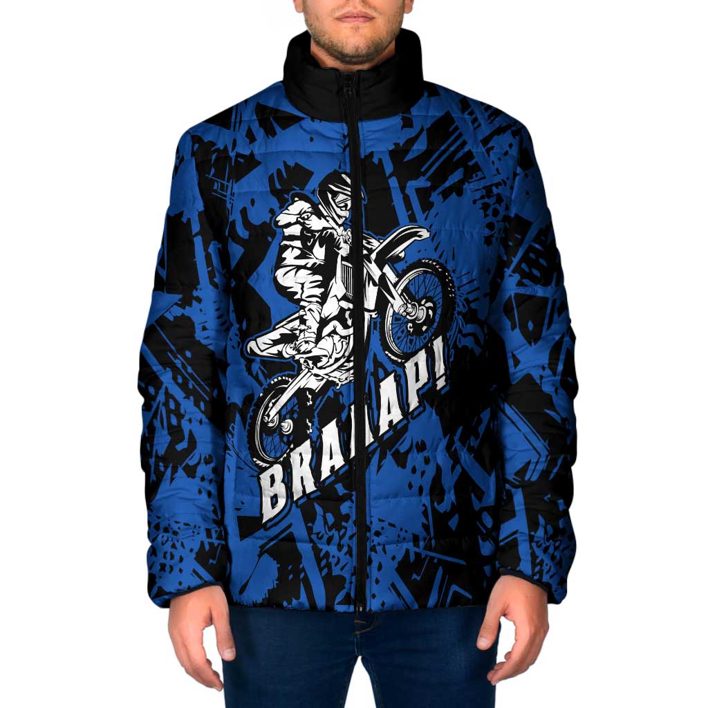 Personalized Motocross Rider Padded Jacket with Blue Graffiti Splash Pattern - Wonder Print Shop
