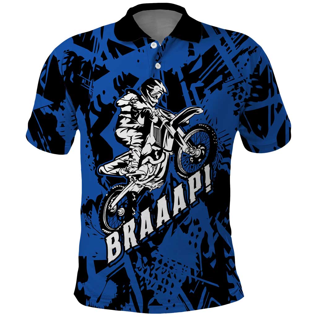 Personalized Motocross Rider Polo Shirt with Blue Graffiti Splash Pattern - Wonder Print Shop