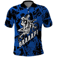 Personalized Motocross Rider Polo Shirt with Blue Graffiti Splash Pattern - Wonder Print Shop