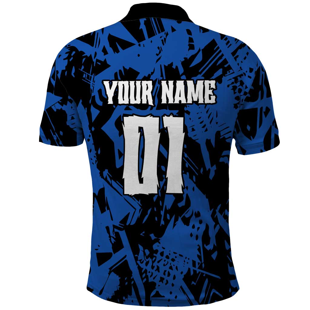 Personalized Motocross Rider Polo Shirt with Blue Graffiti Splash Pattern - Wonder Print Shop
