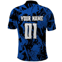 Personalized Motocross Rider Polo Shirt with Blue Graffiti Splash Pattern - Wonder Print Shop