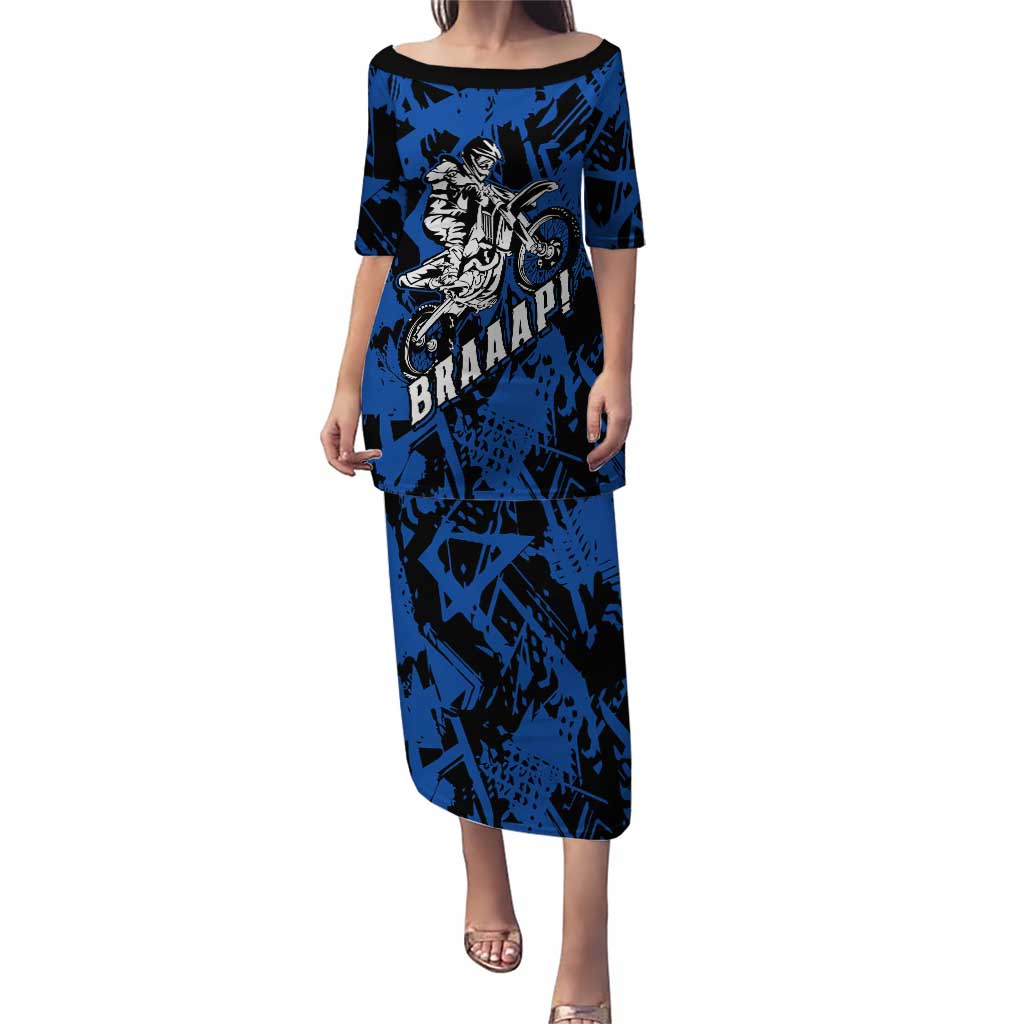 Personalized Motocross Rider Puletasi with Blue Graffiti Splash Pattern - Wonder Print Shop
