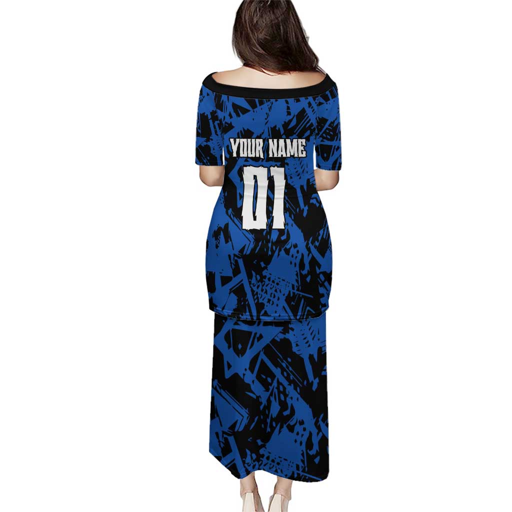 Personalized Motocross Rider Puletasi with Blue Graffiti Splash Pattern - Wonder Print Shop