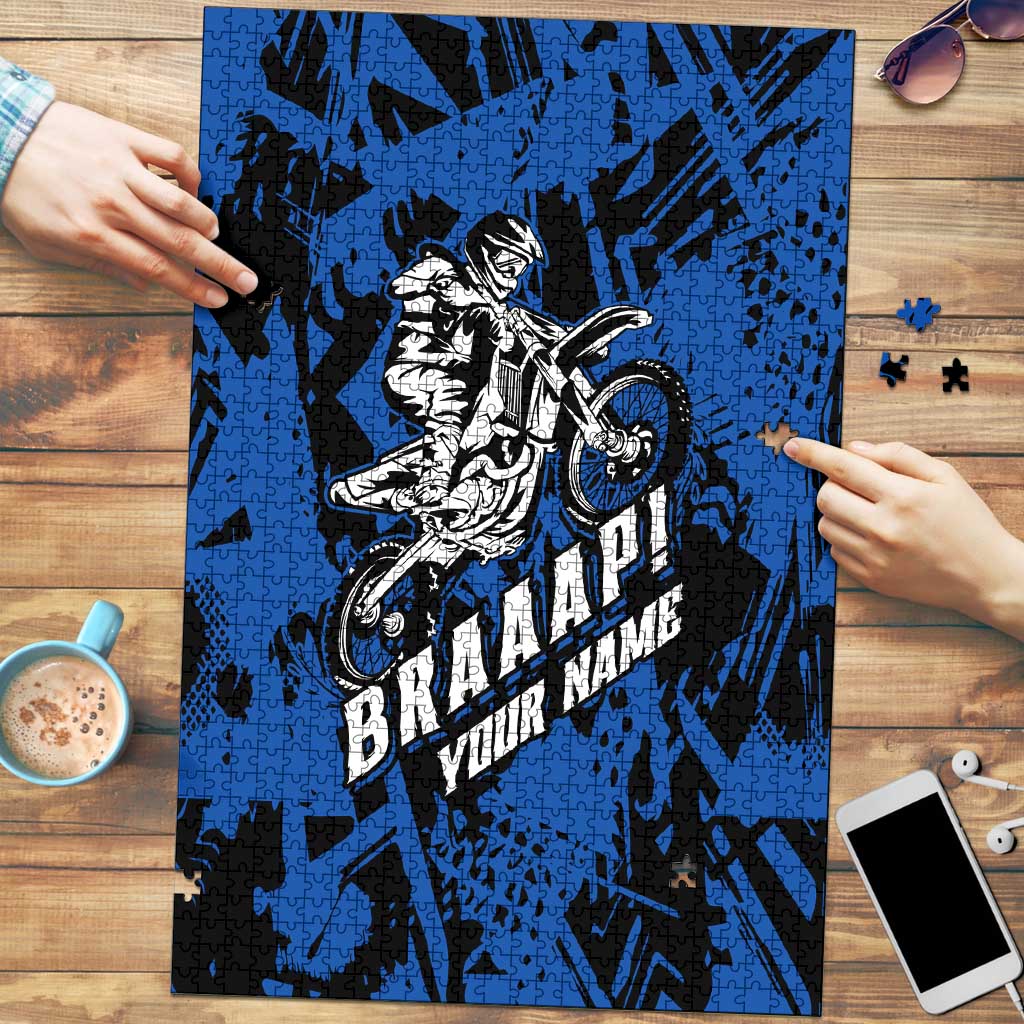 Personalized Motocross Rider Puzzle with Blue Graffiti Splash Pattern - Wonder Print Shop
