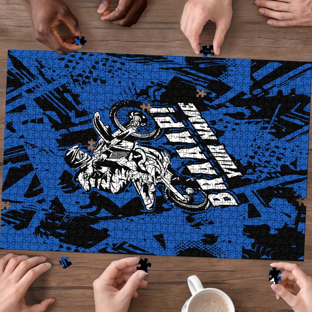 Personalized Motocross Rider Puzzle with Blue Graffiti Splash Pattern - Wonder Print Shop
