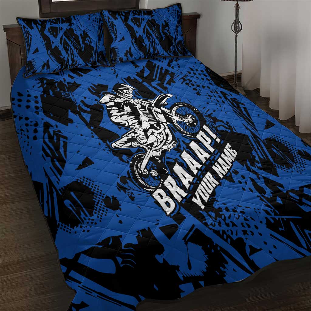 Personalized Motocross Rider Quilt Bed Set with Blue Graffiti Splash Pattern - Wonder Print Shop