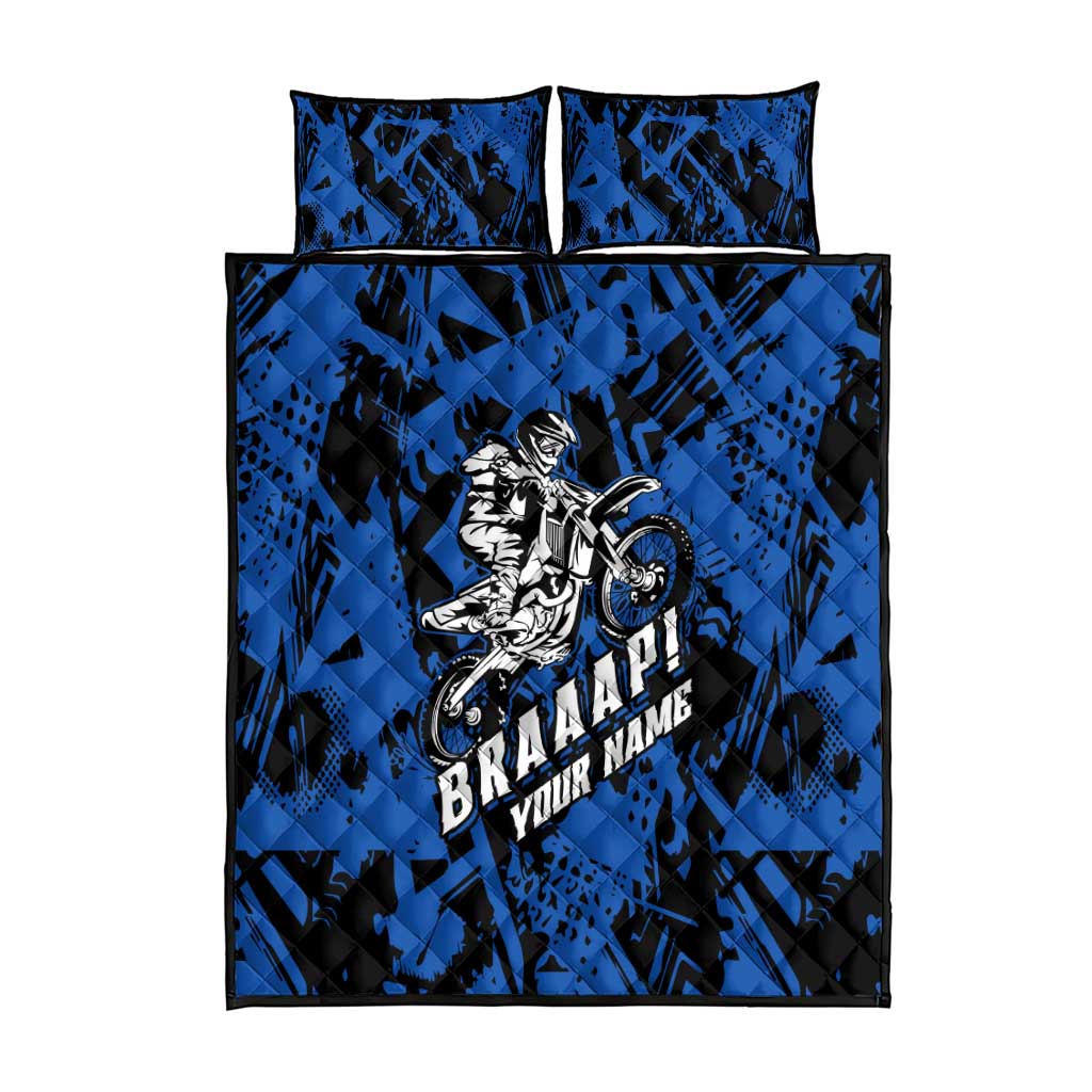 Personalized Motocross Rider Quilt Bed Set with Blue Graffiti Splash Pattern - Wonder Print Shop