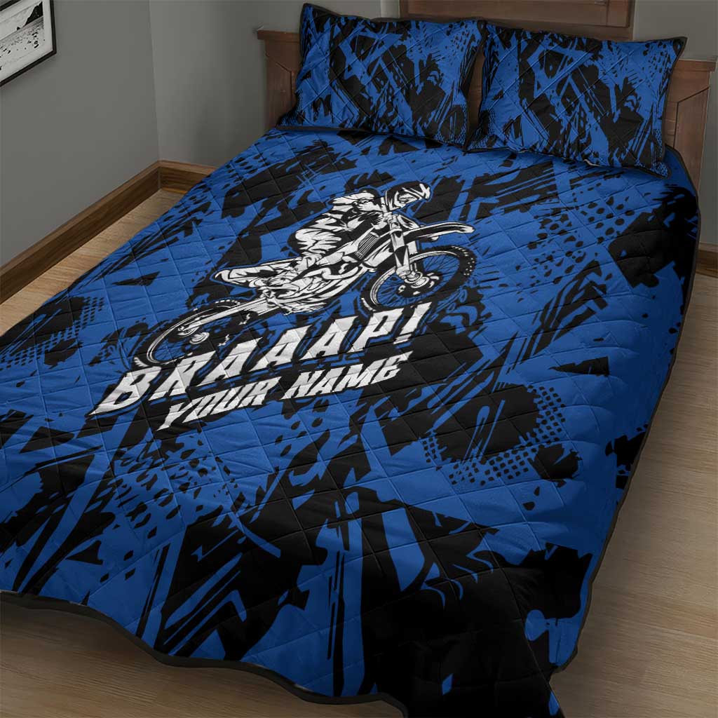 Personalized Motocross Rider Quilt Bed Set with Blue Graffiti Splash Pattern - Wonder Print Shop