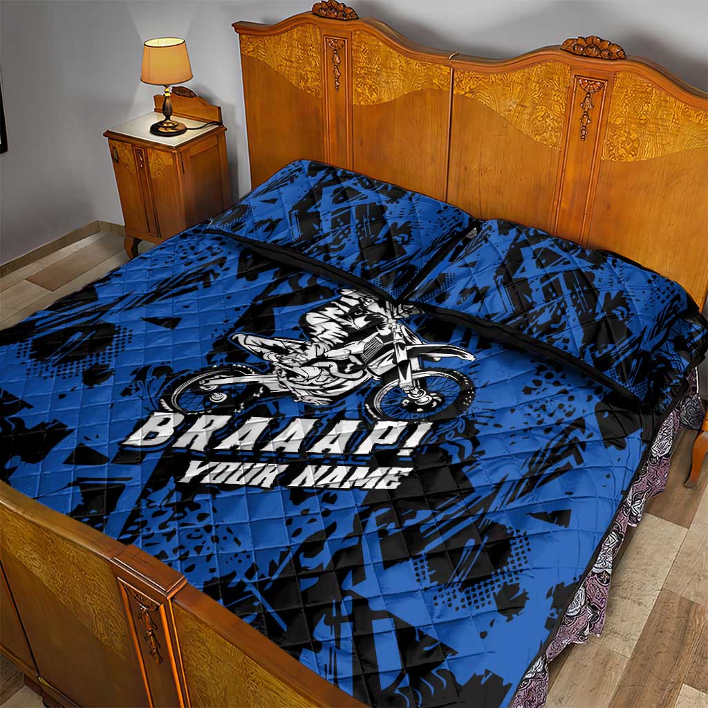 Personalized Motocross Rider Quilt Bed Set with Blue Graffiti Splash Pattern - Wonder Print Shop