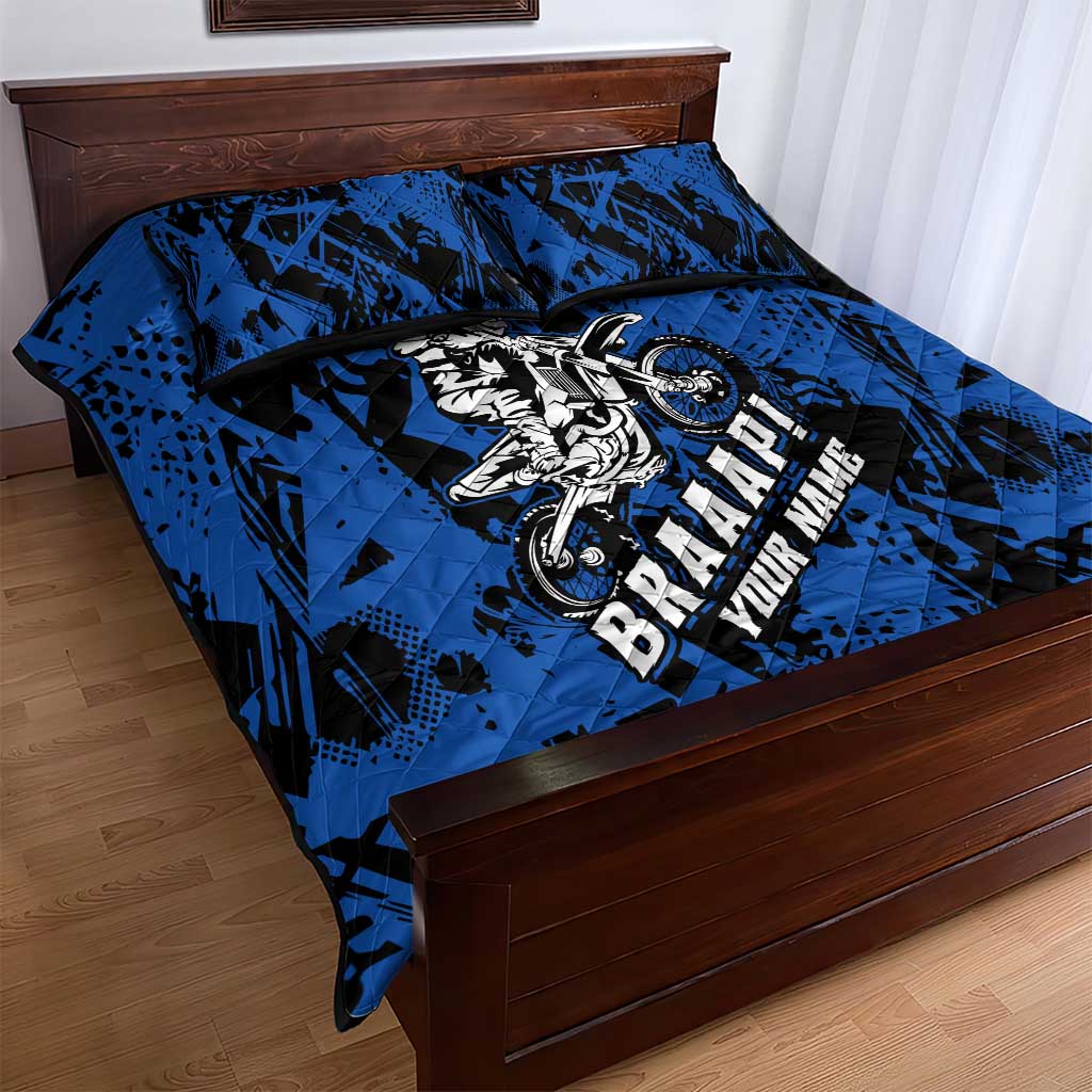 Personalized Motocross Rider Quilt Bed Set with Blue Graffiti Splash Pattern - Wonder Print Shop