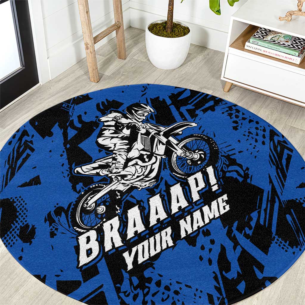 Personalized Motocross Rider Round Carpet with Blue Graffiti Splash Pattern - Wonder Print Shop
