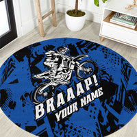 Personalized Motocross Rider Round Carpet with Blue Graffiti Splash Pattern - Wonder Print Shop