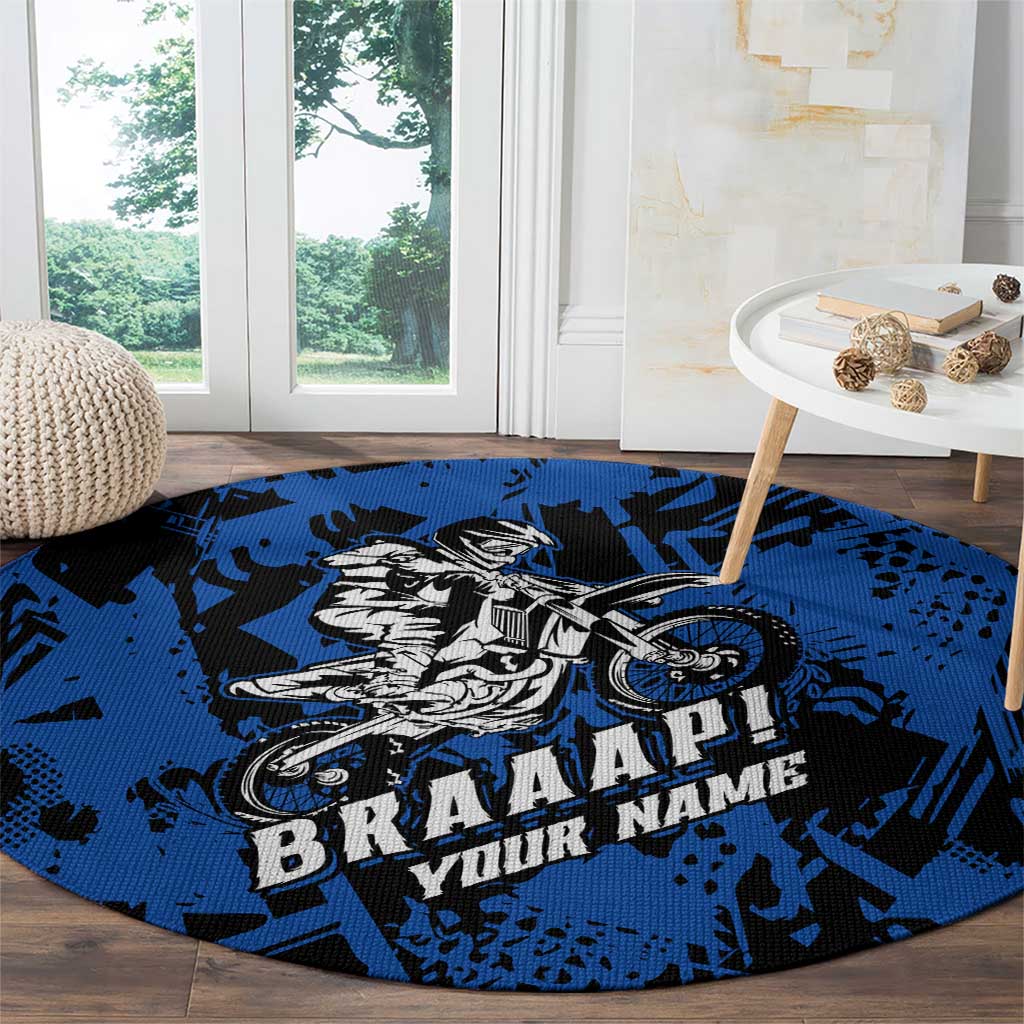 Personalized Motocross Rider Round Carpet with Blue Graffiti Splash Pattern - Wonder Print Shop