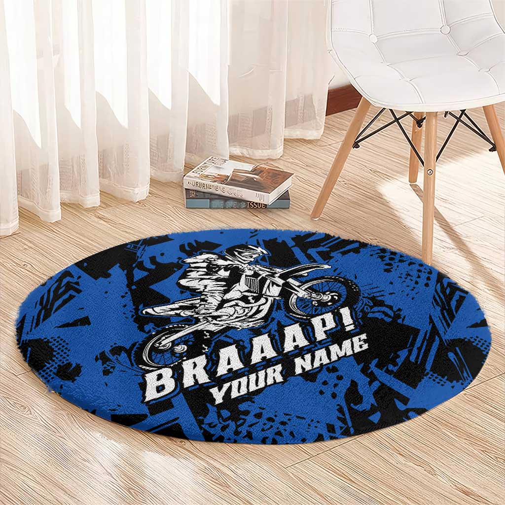 Personalized Motocross Rider Round Carpet with Blue Graffiti Splash Pattern - Wonder Print Shop