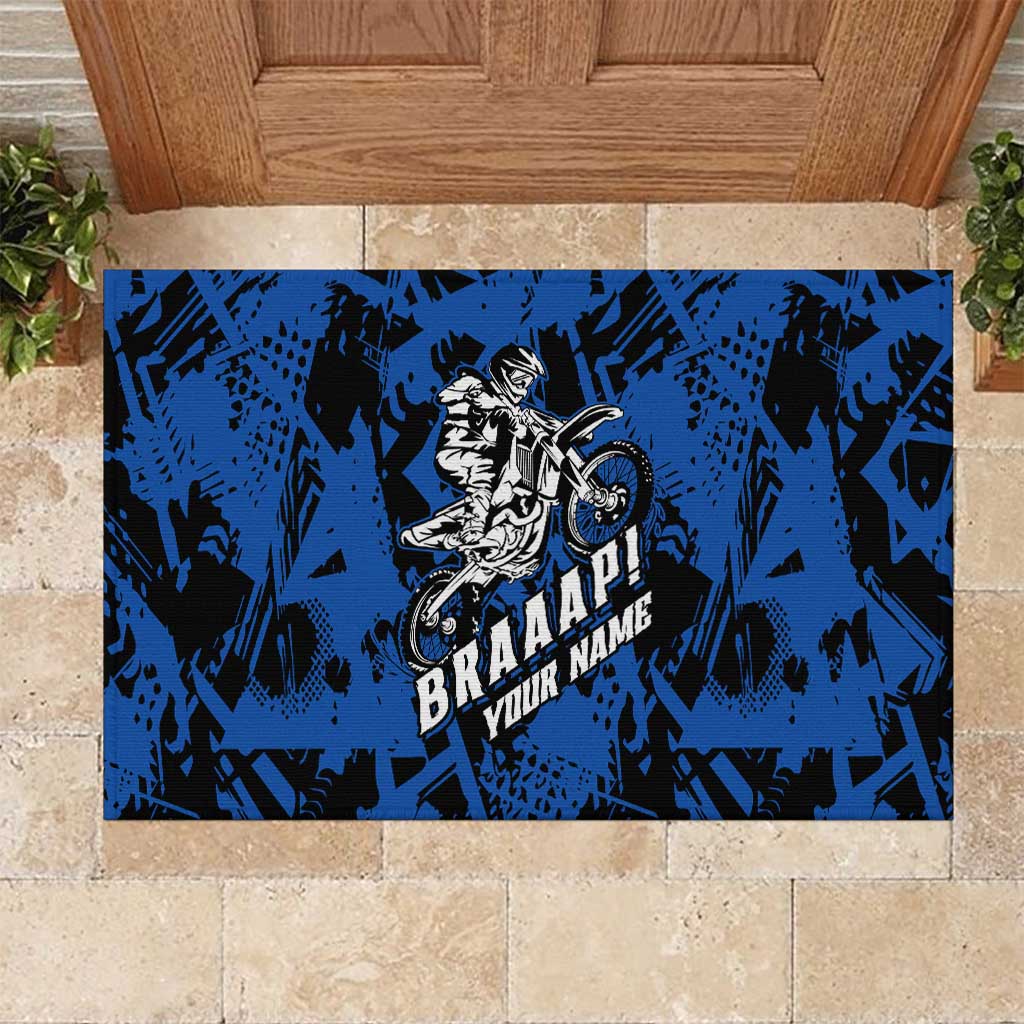 Personalized Motocross Rider Rubber Doormat with Blue Graffiti Splash Pattern - Wonder Print Shop
