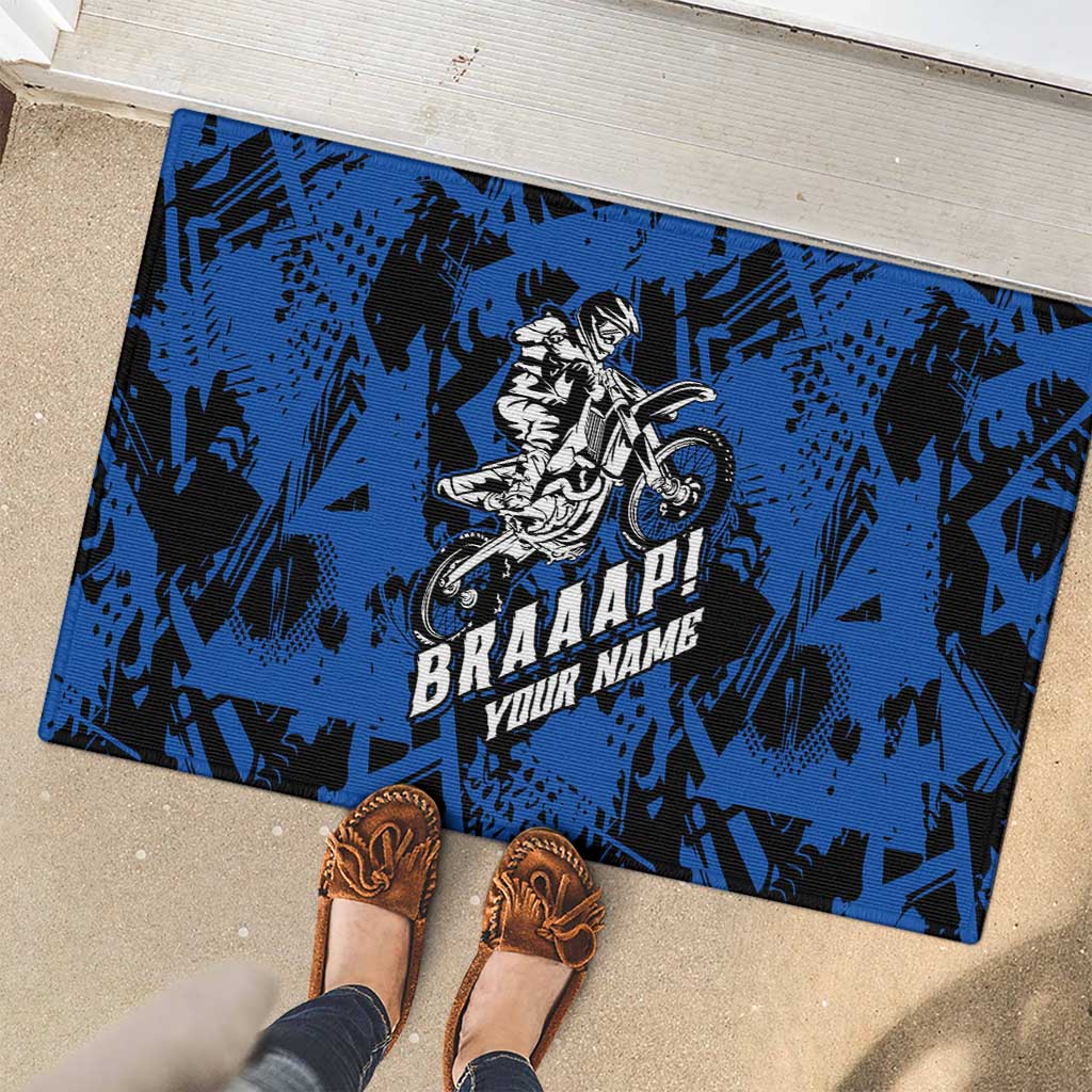 Personalized Motocross Rider Rubber Doormat with Blue Graffiti Splash Pattern - Wonder Print Shop
