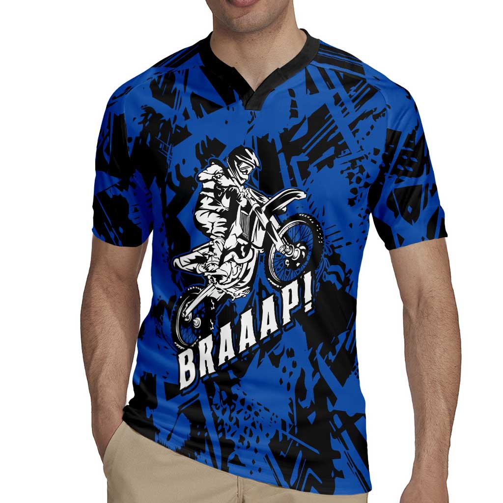 Personalized Motocross Rider Rugby Jersey with Blue Graffiti Splash Pattern - Wonder Print Shop