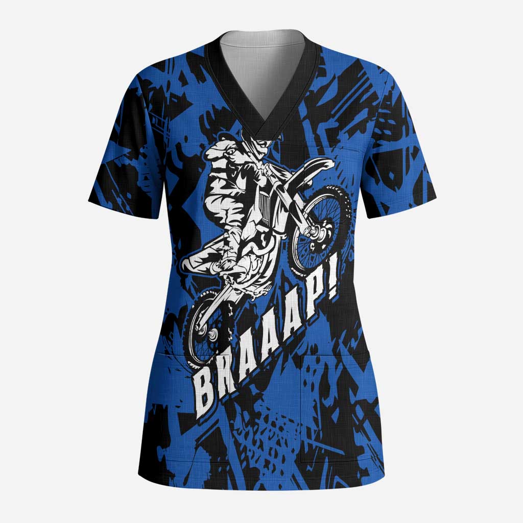 Personalized Motocross Rider Scrub Top with Blue Graffiti Splash Pattern - Wonder Print Shop
