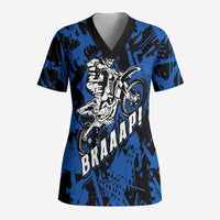 Personalized Motocross Rider Scrub Top with Blue Graffiti Splash Pattern - Wonder Print Shop
