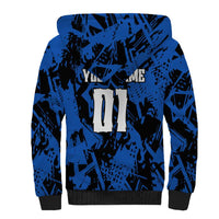 Personalized Motocross Rider Sherpa Hoodie with Blue Graffiti Splash Pattern - Wonder Print Shop