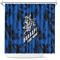 Personalized Motocross Rider Shower Curtain with Blue Graffiti Splash Pattern - Wonder Print Shop
