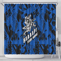 Personalized Motocross Rider Shower Curtain with Blue Graffiti Splash Pattern - Wonder Print Shop
