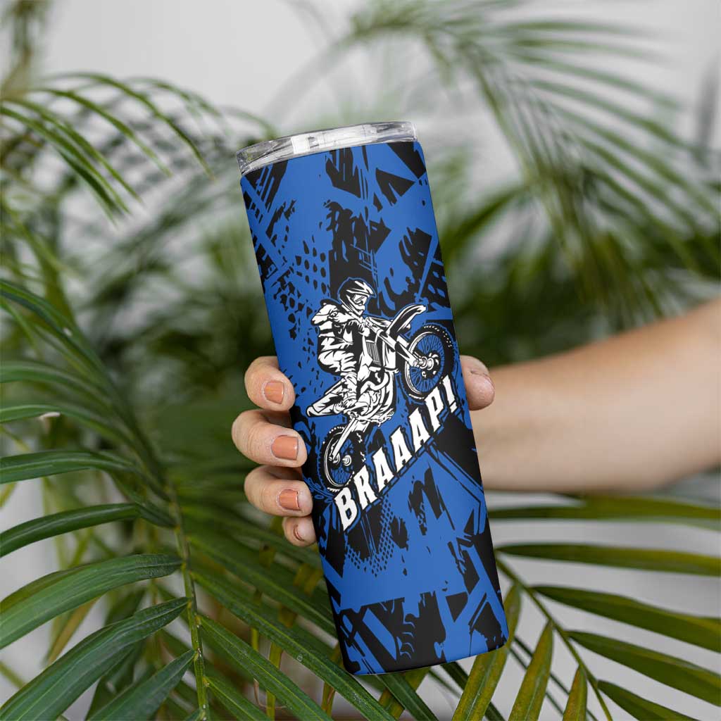 Personalized Motocross Rider Skinny Tumbler with Blue Graffiti Splash Pattern - Wonder Print Shop