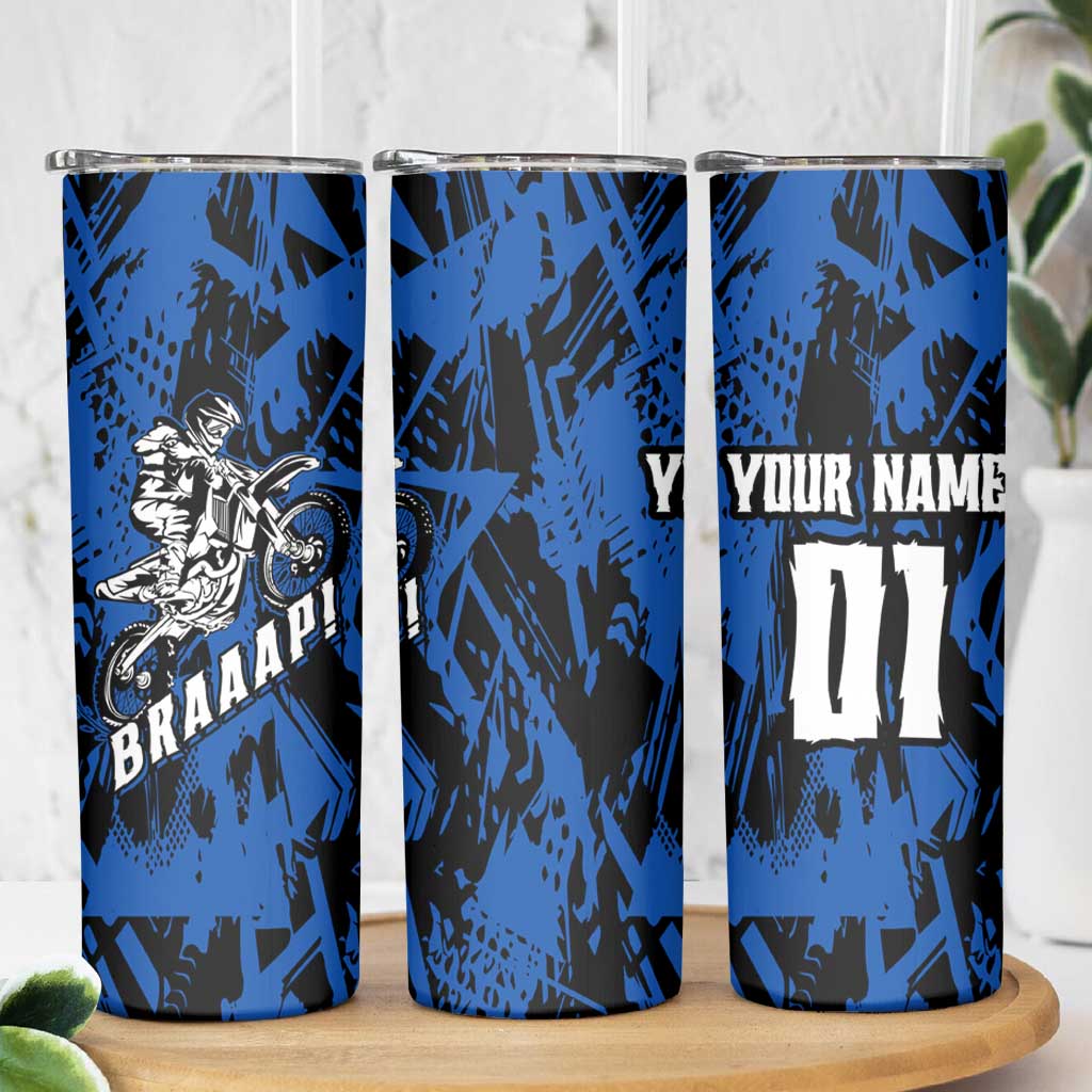 Personalized Motocross Rider Skinny Tumbler with Blue Graffiti Splash Pattern - Wonder Print Shop