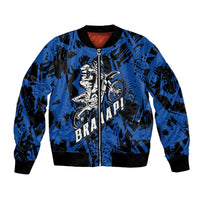 Personalized Motocross Rider Sleeve Zip Bomber Jacket with Blue Graffiti Splash Pattern - Wonder Print Shop