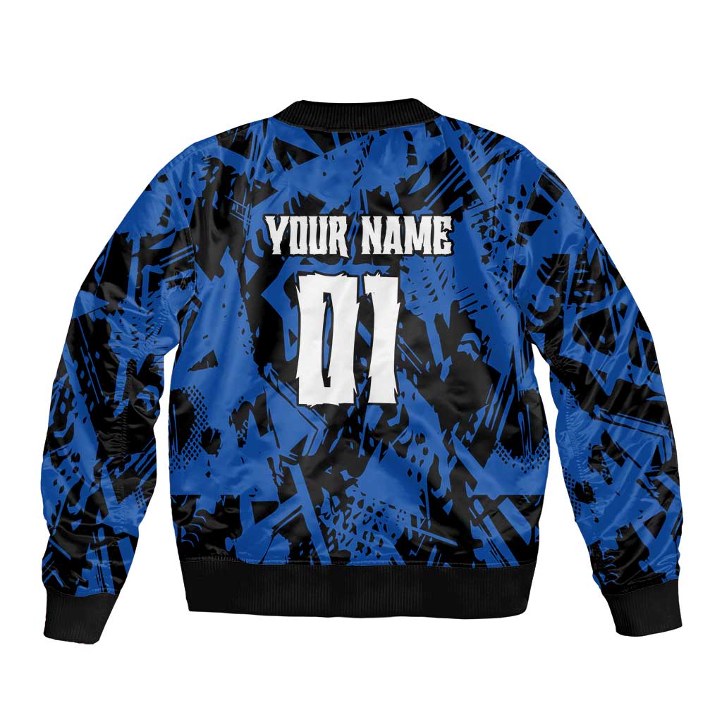 Personalized Motocross Rider Sleeve Zip Bomber Jacket with Blue Graffiti Splash Pattern - Wonder Print Shop
