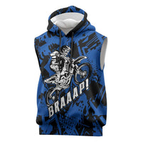 Personalized Motocross Rider Sleeveless Hoodie with Blue Graffiti Splash Pattern - Wonder Print Shop