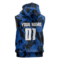 Personalized Motocross Rider Sleeveless Hoodie with Blue Graffiti Splash Pattern - Wonder Print Shop