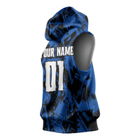 Personalized Motocross Rider Sleeveless Hoodie with Blue Graffiti Splash Pattern - Wonder Print Shop