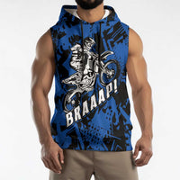 Personalized Motocross Rider Sleeveless Hoodie with Blue Graffiti Splash Pattern - Wonder Print Shop