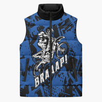 Personalized Motocross Rider Sleeveless Puffer Jacket with Blue Graffiti Splash Pattern - Wonder Print Shop