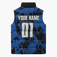 Personalized Motocross Rider Sleeveless Puffer Jacket with Blue Graffiti Splash Pattern - Wonder Print Shop