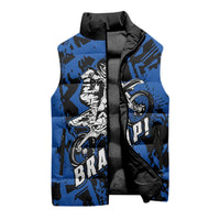 Personalized Motocross Rider Sleeveless Puffer Jacket with Blue Graffiti Splash Pattern - Wonder Print Shop