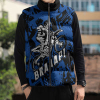 Personalized Motocross Rider Sleeveless Puffer Jacket with Blue Graffiti Splash Pattern - Wonder Print Shop