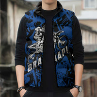 Personalized Motocross Rider Sleeveless Puffer Jacket with Blue Graffiti Splash Pattern - Wonder Print Shop