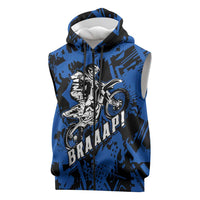 Personalized Motocross Rider Sleeveless Zip Hoodie with Blue Graffiti Splash Pattern - Wonder Print Shop