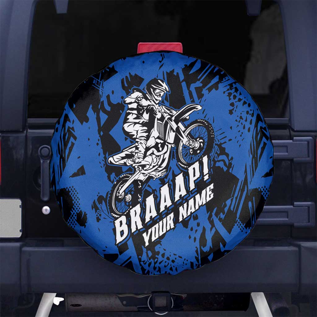 Personalized Motocross Rider Spare Tire Cover with Blue Graffiti Splash Pattern - Wonder Print Shop