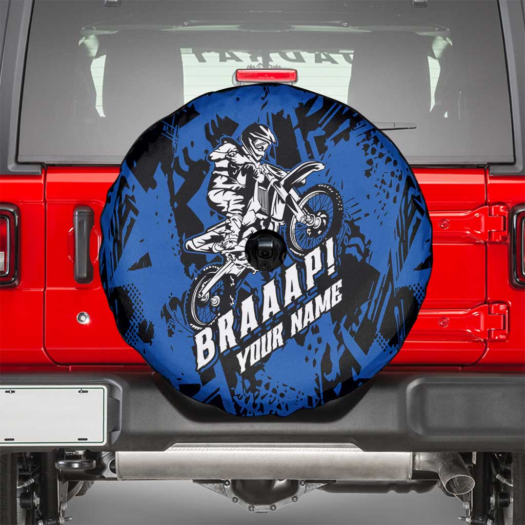 Personalized Motocross Rider Spare Tire Cover with Blue Graffiti Splash Pattern - Wonder Print Shop