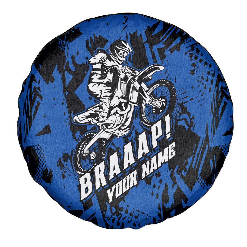 Personalized Motocross Rider Spare Tire Cover with Blue Graffiti Splash Pattern - Wonder Print Shop