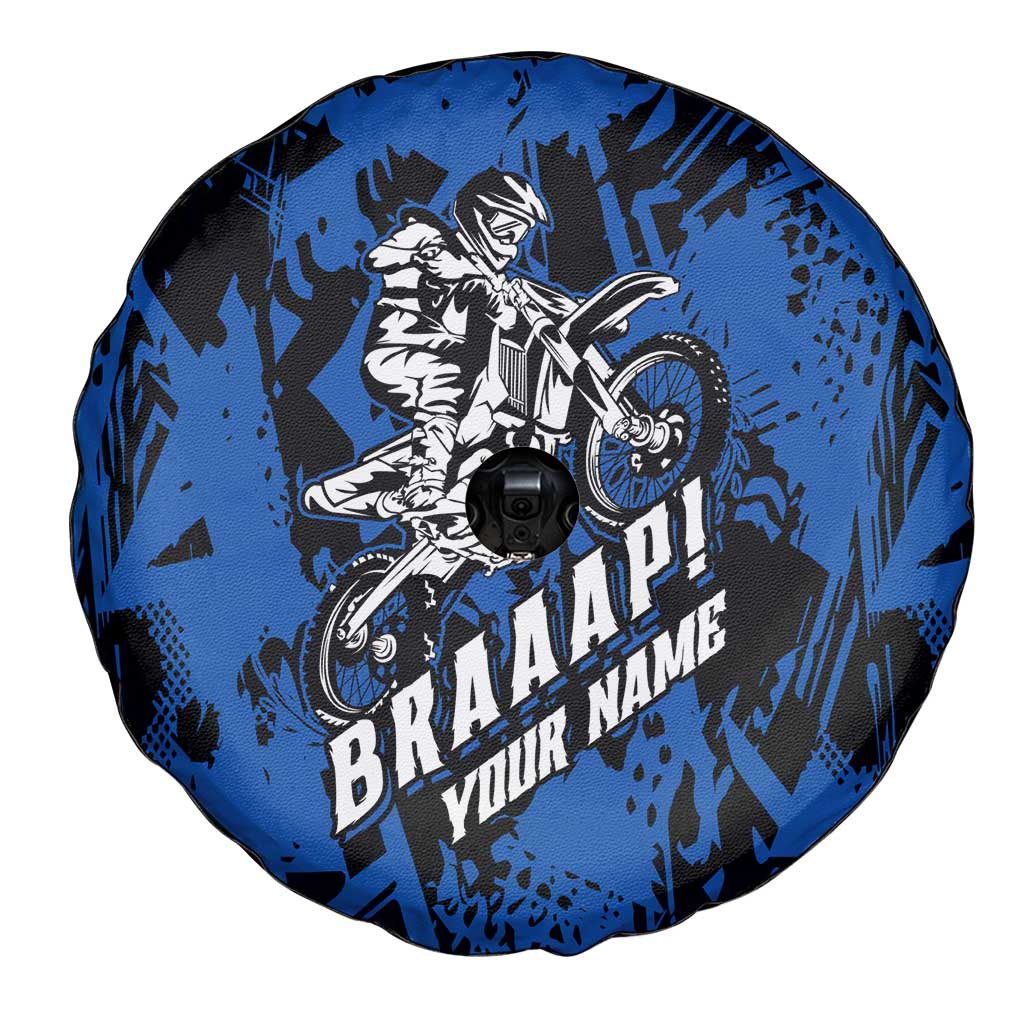 Personalized Motocross Rider Spare Tire Cover with Blue Graffiti Splash Pattern - Wonder Print Shop