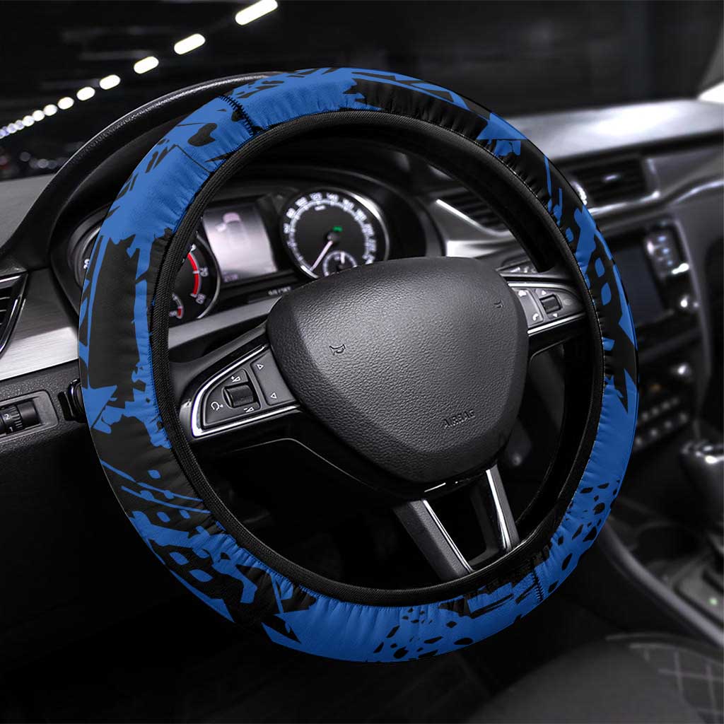 Motocross Rider Steering Wheel Cover with Blue Graffiti Splash Pattern - Wonder Print Shop
