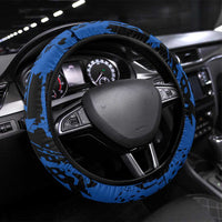 Motocross Rider Steering Wheel Cover with Blue Graffiti Splash Pattern - Wonder Print Shop