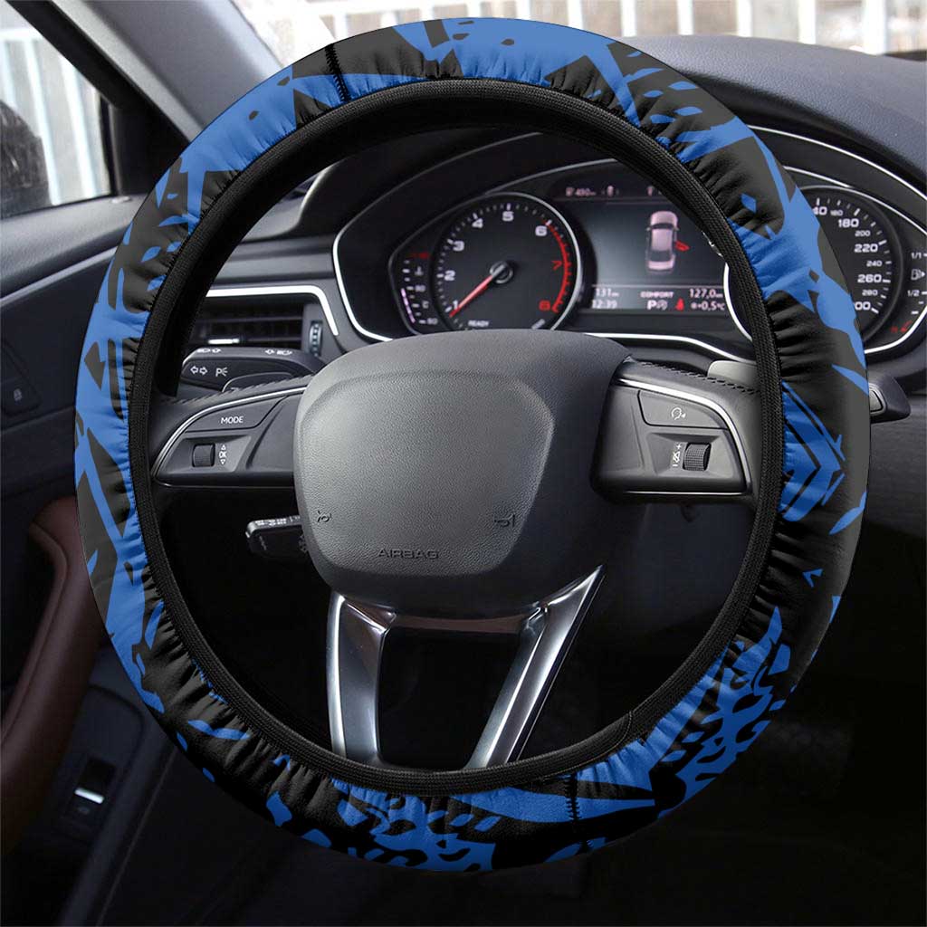 Motocross Rider Steering Wheel Cover with Blue Graffiti Splash Pattern - Wonder Print Shop