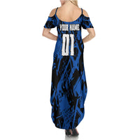 Personalized Motocross Rider Summer Maxi Dress with Blue Graffiti Splash Pattern - Wonder Print Shop