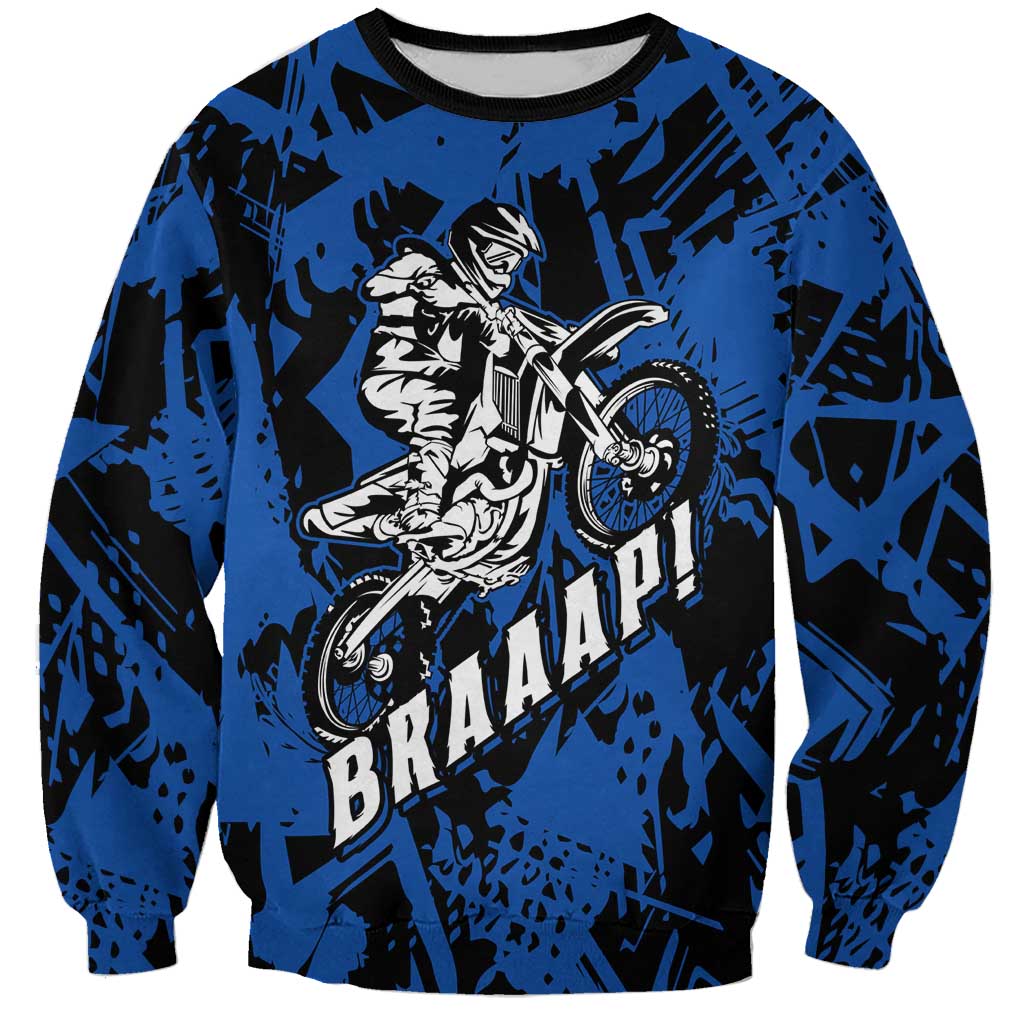 Personalized Motocross Rider Sweatshirt with Blue Graffiti Splash Pattern - Wonder Print Shop