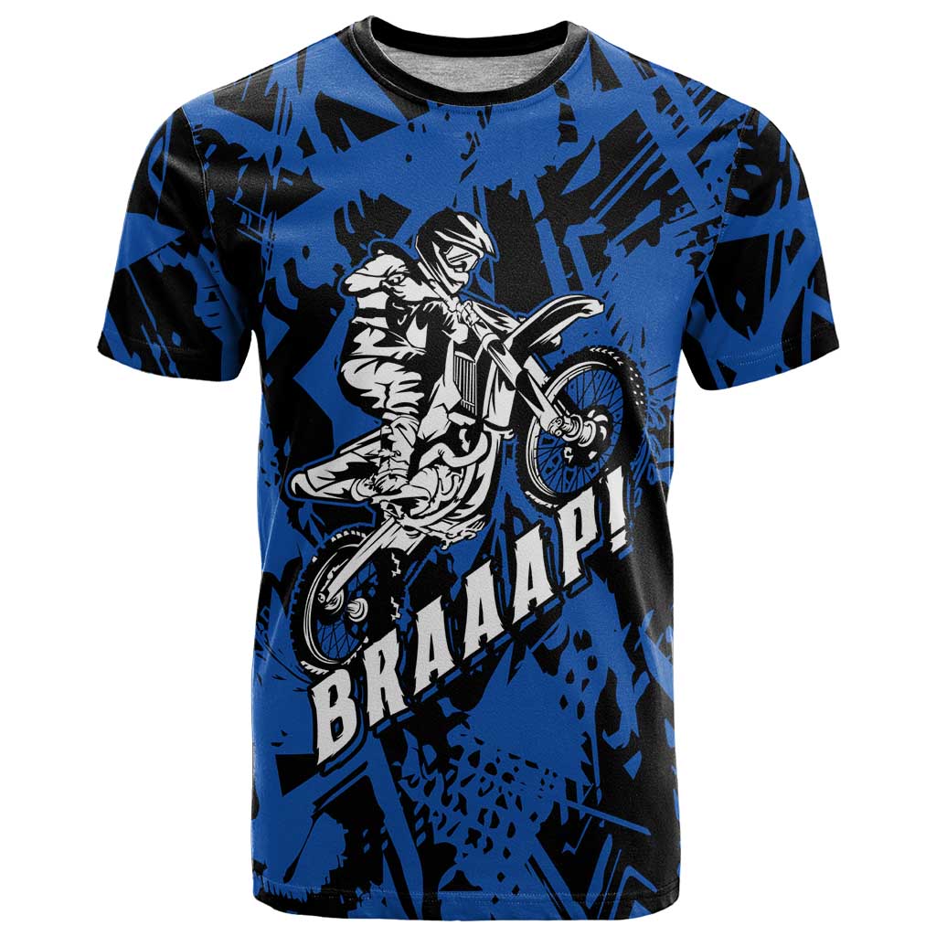 Personalized Motocross Rider T Shirt with Blue Graffiti Splash Pattern - Wonder Print Shop